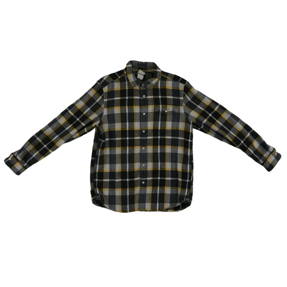 The North Face Flannel Shirt Men's Size Medium Black Yellow Plaid 100%‎ Cotton
